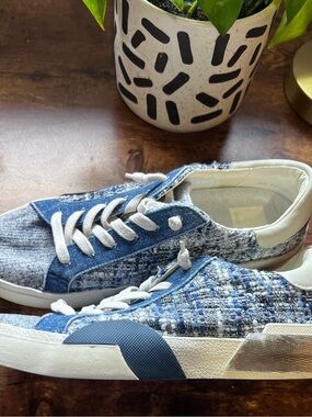 Dolce Vita Blue and White Tweed Low-Top Sneakers with Denim Accents